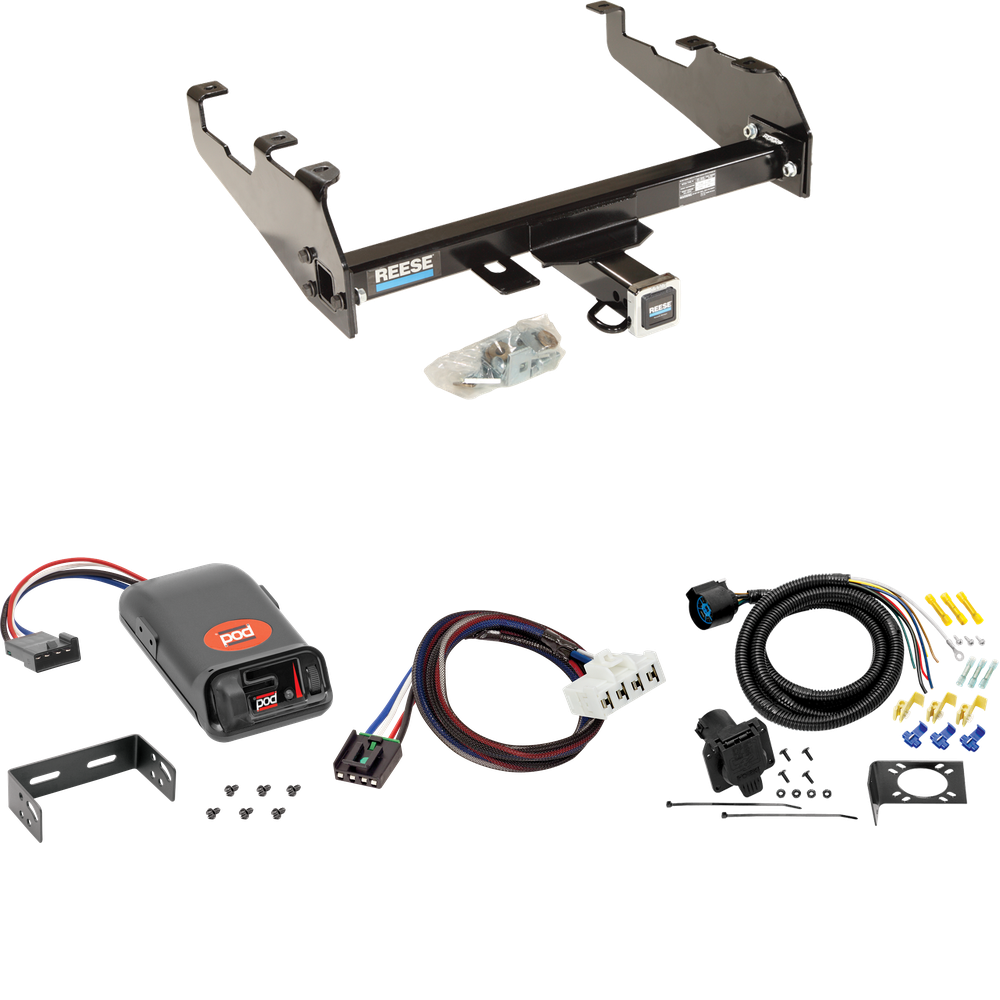 Fits 1995-2002 Dodge Ram 2500 Trailer Hitch Tow PKG w/ Pro Series POD Brake Control + Plug & Play BC Adapter + 7-Way RV Wiring (For w/Deep Drop Bumper Models) By Reese Towpower