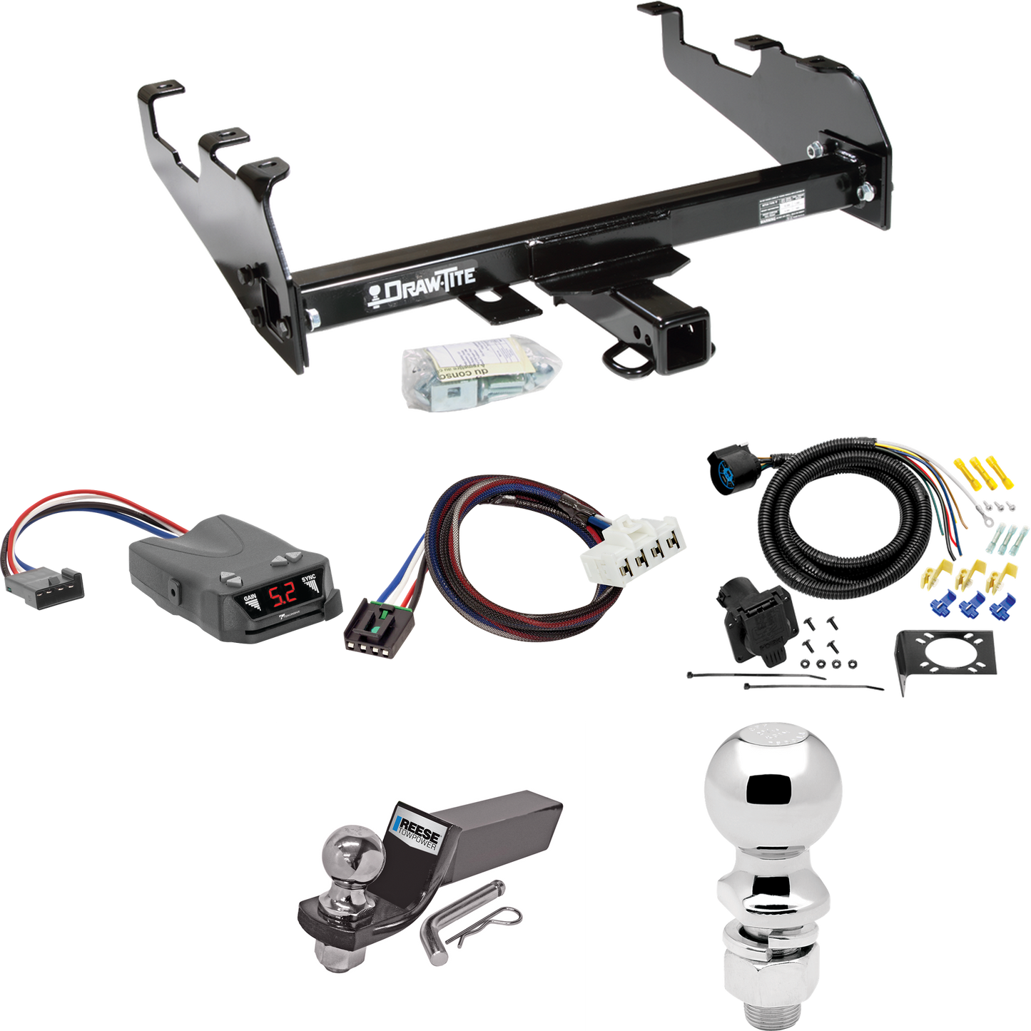 Fits 1995-2001 Dodge Ram 1500 Trailer Hitch Tow PKG w/ Tekonsha Brakeman IV Brake Control + Plug & Play BC Adapter + 7-Way RV Wiring + 2" & 2-5/16" Ball & Drop Mount (For w/Deep Drop Bumper Models) By Draw-Tite