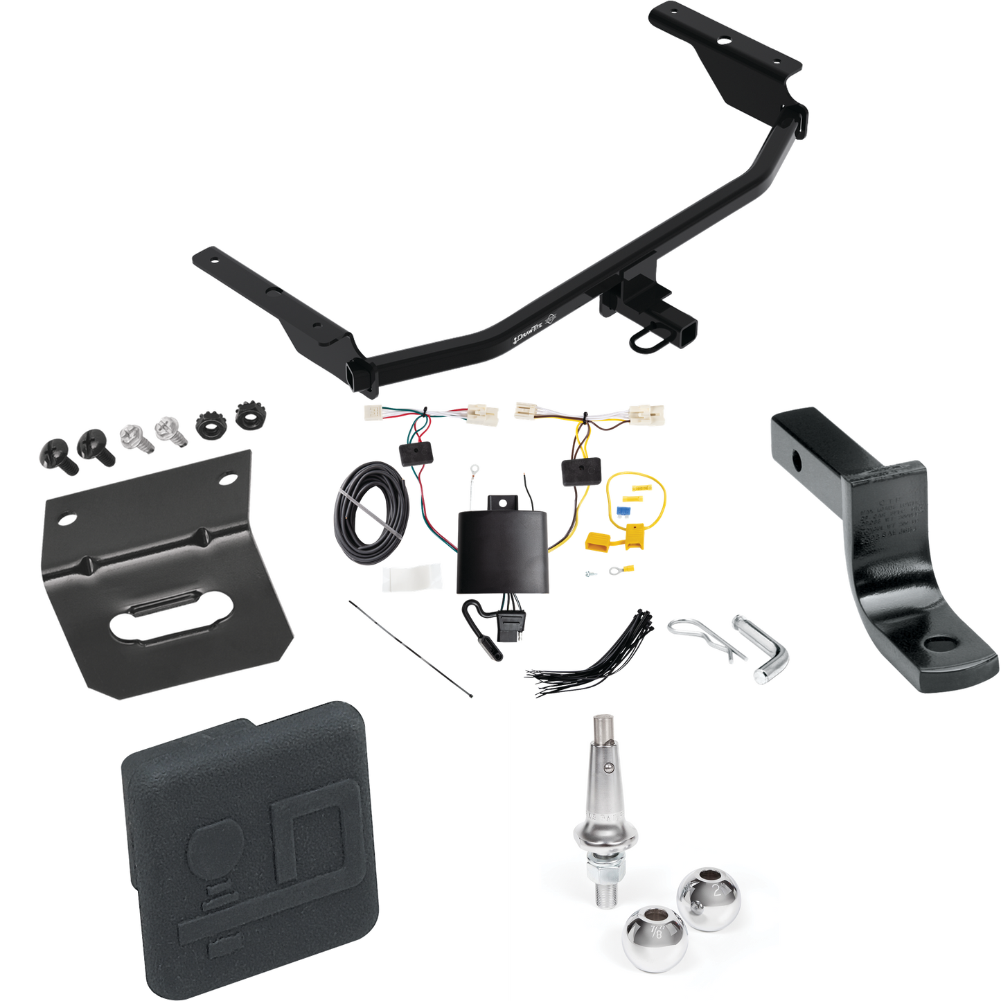 Fits 2021-2023 Hyundai Elantra Trailer Hitch Tow PKG w/ 4-Flat Wiring Harness + Draw-Bar + Interchangeable 1-7/8" & 2" Balls + Wiring Bracket + Hitch Cover (Excludes: Hybrid & N Line Models) By Draw-Tite