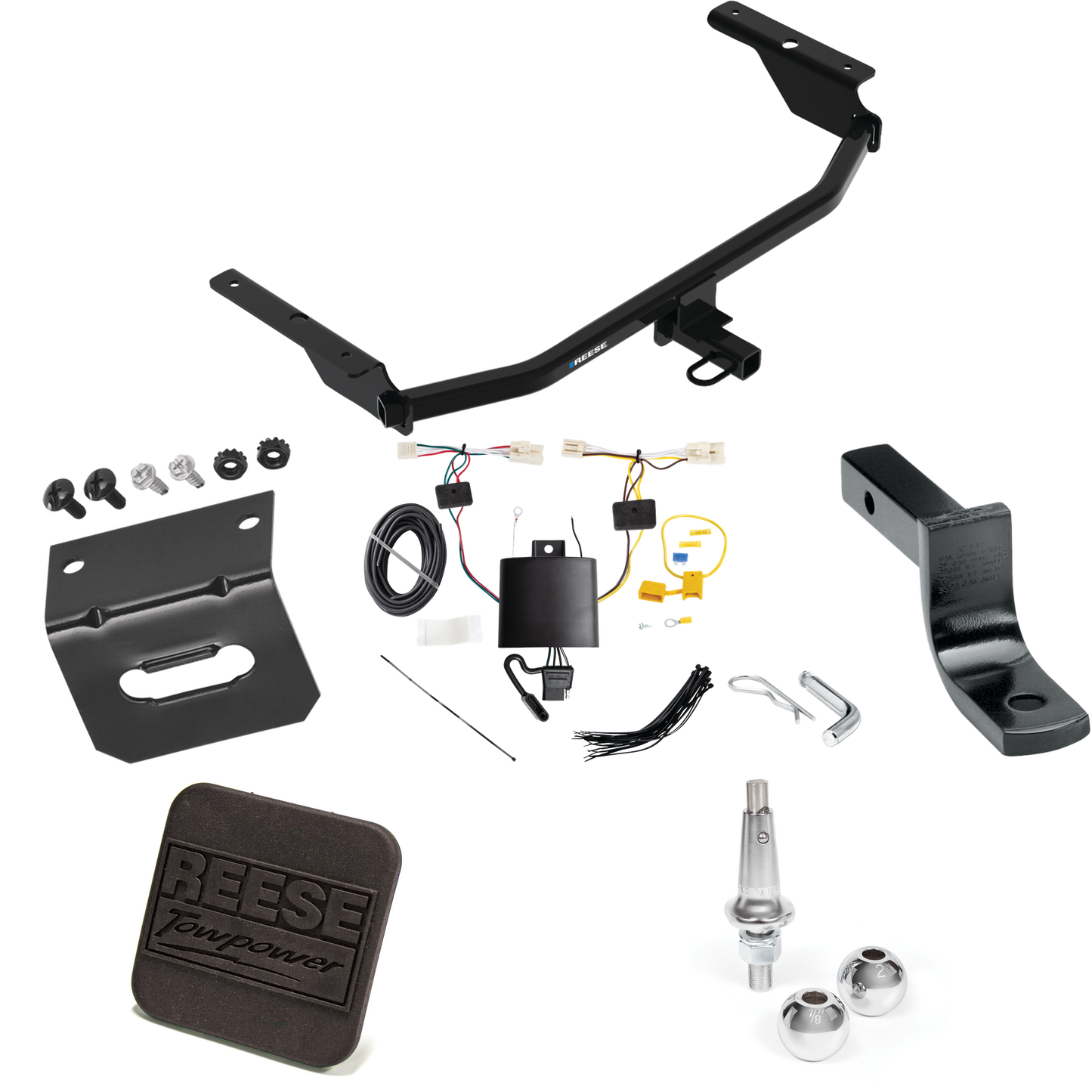 Fits 2021-2023 Hyundai Elantra Trailer Hitch Tow PKG w/ 4-Flat Wiring Harness + Draw-Bar + Interchangeable 1-7/8" & 2" Balls + Wiring Bracket + Hitch Cover (Excludes: Hybrid & N Line Models) By Reese Towpower