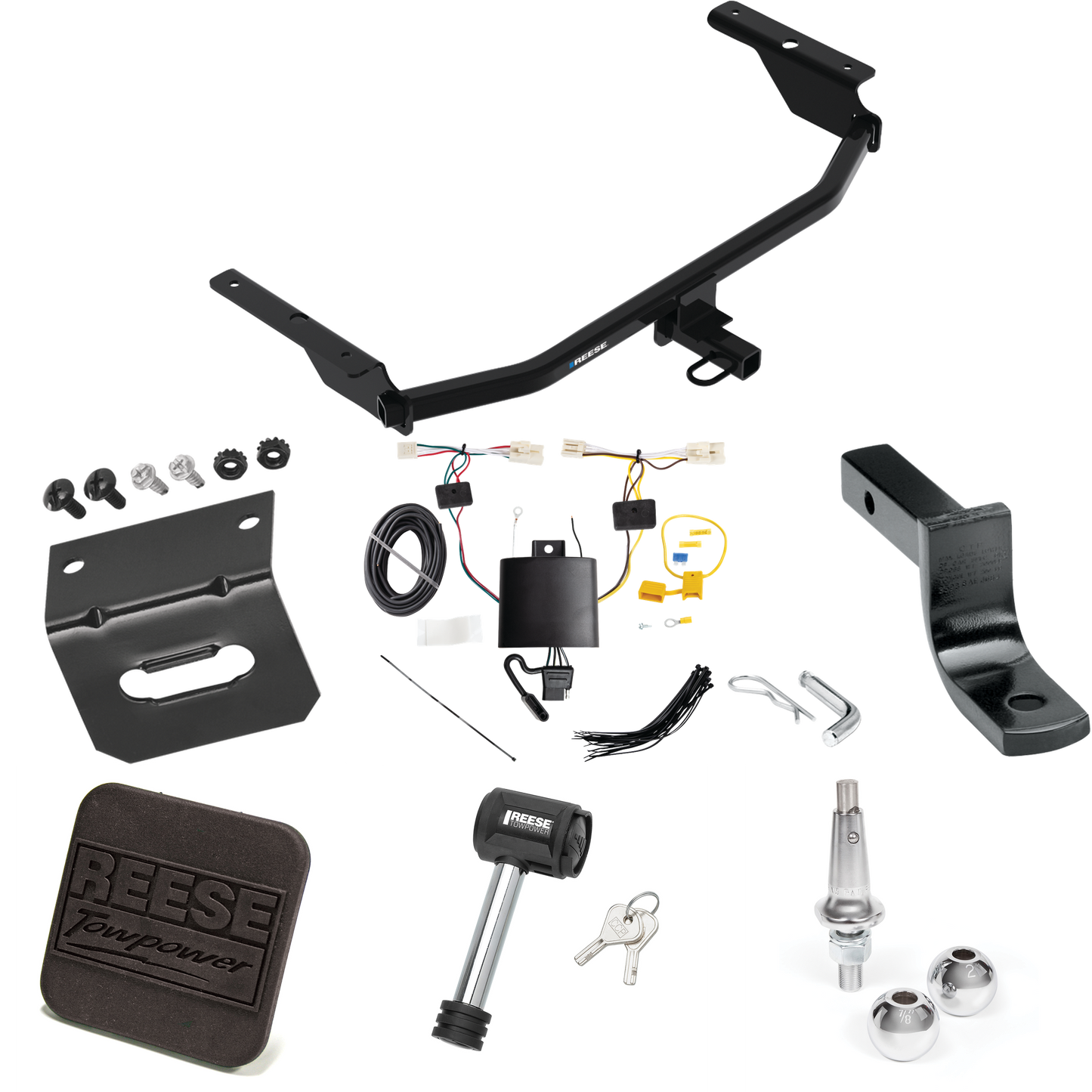 Fits 2021-2023 Hyundai Elantra Trailer Hitch Tow PKG w/ 4-Flat Wiring Harness + Draw-Bar + Interchangeable 1-7/8" & 2" Balls + Wiring Bracket + Hitch Cover + Hitch Lock (Excludes: Hybrid & N Line Models) By Reese Towpower