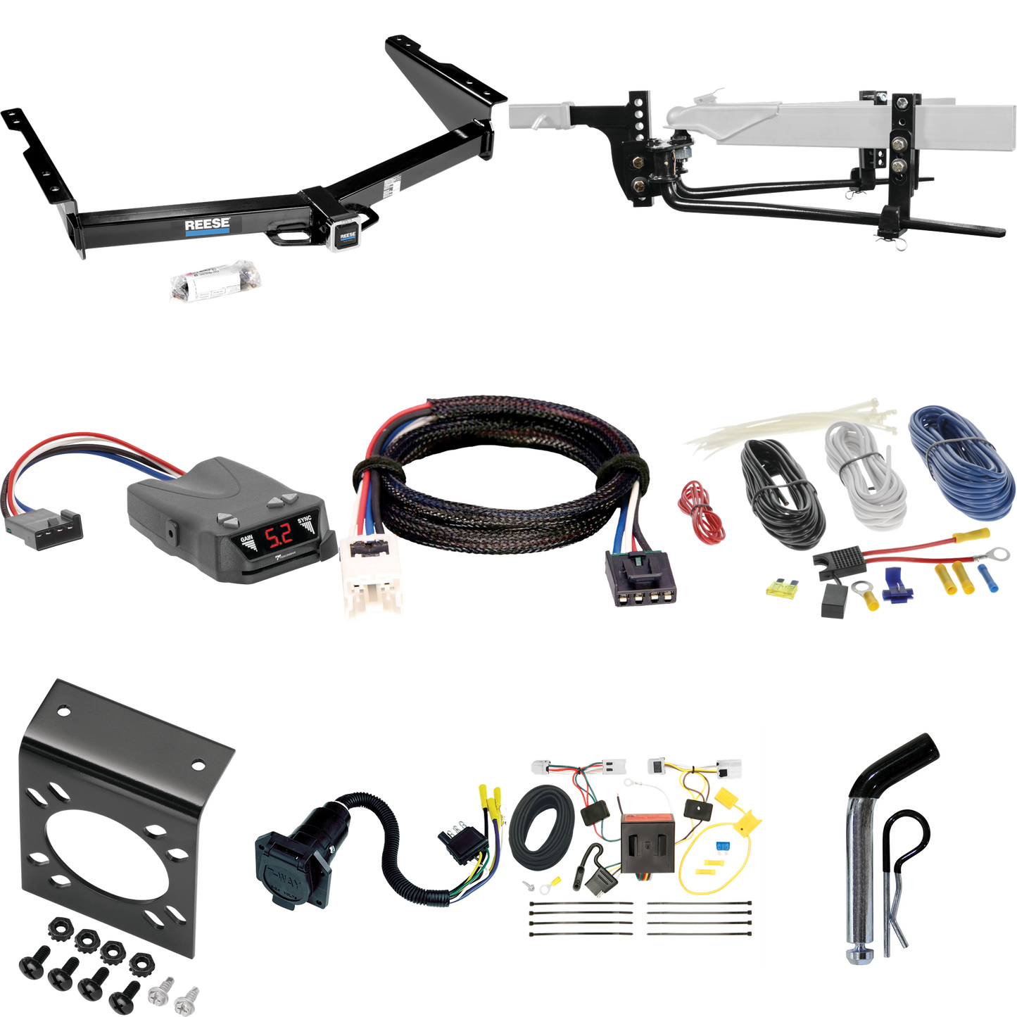 Fits 2012-2021 Nissan NV3500 Trailer Hitch Tow PKG w/ 11.5K Round Bar Weight Distribution Hitch w/ 2-5/16" Ball + Pin/Clip + Tekonsha Brakeman IV Brake Control + Plug & Play BC Adapter + 7-Way RV Wiring By Reese Towpower