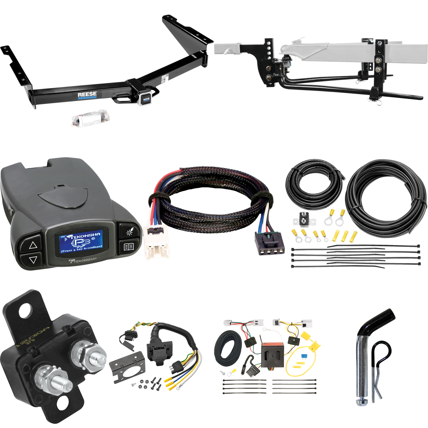 Fits 2013-2021 Nissan NV1500 Trailer Hitch Tow PKG w/ 11.5K Round Bar Weight Distribution Hitch w/ 2-5/16" Ball + Pin/Clip + Tekonsha Prodigy P3 Brake Control + Plug & Play BC Adapter + 7-Way RV Wiring By Reese Towpower