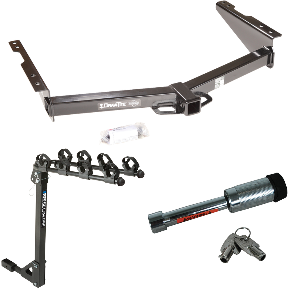 Fits 2012-2021 Nissan NV3500 Trailer Hitch Tow PKG w/ 4 Bike Carrier Rack + Hitch Lock By Draw-Tite