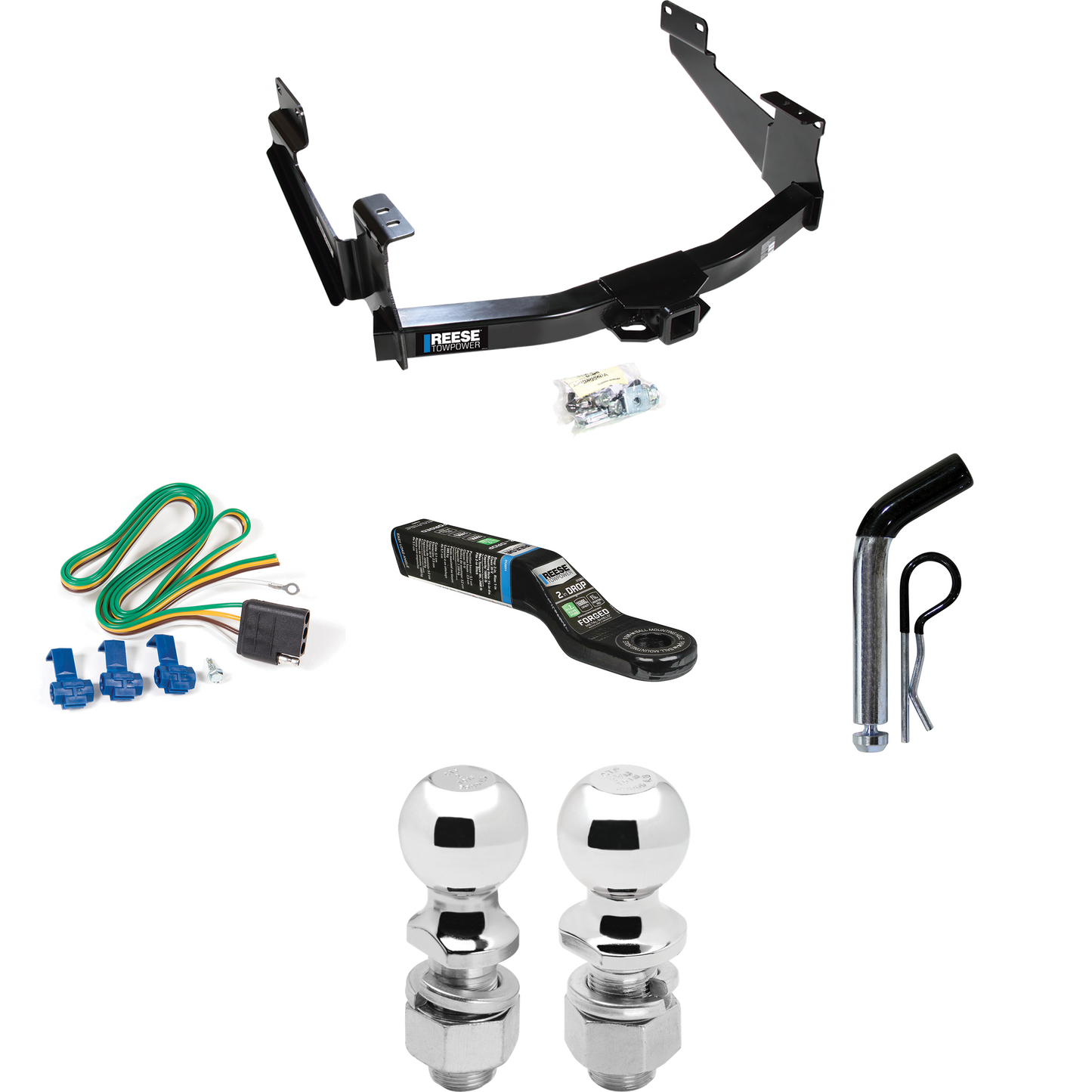 Fits 2007-2021 Toyota Tundra Trailer Hitch Tow PKG w/ 4-Flat Wiring Harness + Ball Mount w/ 2" Drop + Pin/Clip + 2" Ball + 2-5/16" Ball (For (See Footnote CP) Models) By Reese Towpower