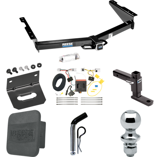 Se adapta al paquete de enganche de remolque Nissan NV2500 2012-2021 con 4 cables planos + soporte de bola ajustable + pasador/clip + bola de 1-7/8 pulgadas + soporte de cableado + cubierta de enganche de Reese Towpower