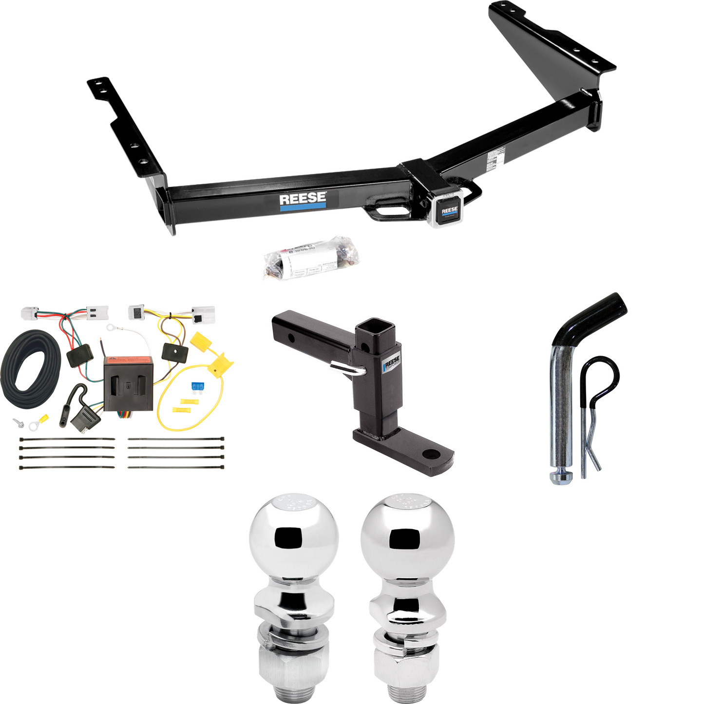 Fits 2012-2021 Nissan NV3500 Trailer Hitch Tow PKG w/ 4-Flat Wiring + Adjustable Drop Rise Ball Mount + Pin/Clip + 2" Ball + 2-5/16" Ball By Reese Towpower