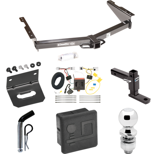 Fits 2012-2021 Nissan NV2500 Trailer Hitch Tow PKG w/ 4-Flat Wiring + Adjustable Drop Rise Ball Mount + Pin/Clip + 2" Ball + Wiring Bracket + Hitch Cover By Draw-Tite