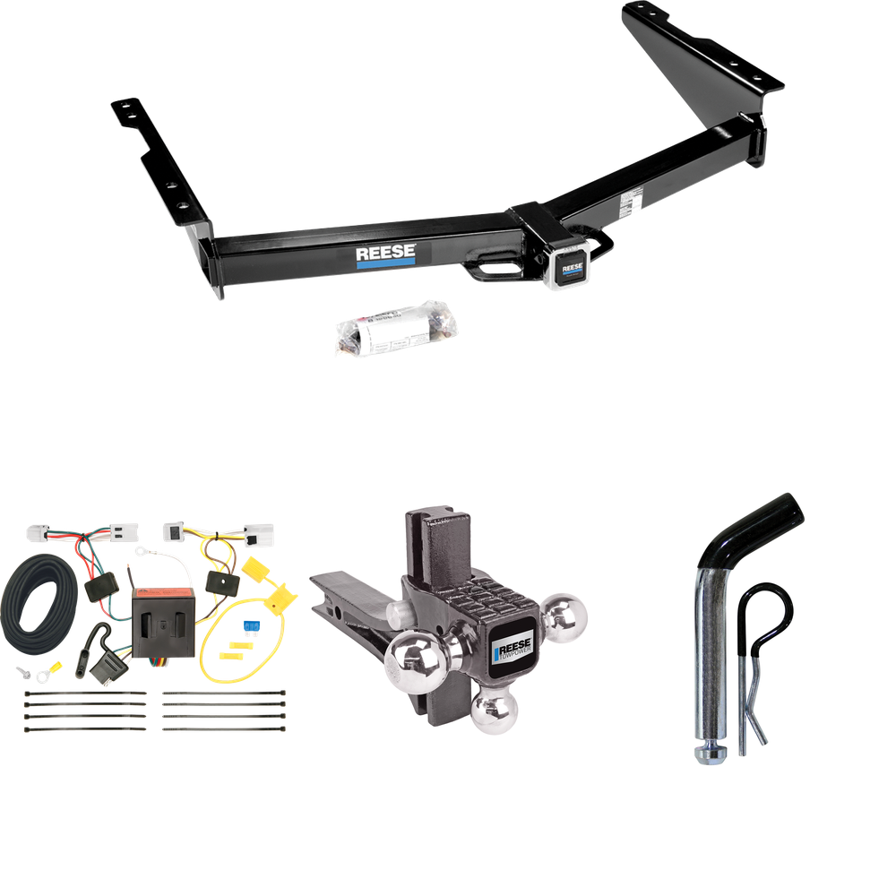 Fits 2012-2021 Nissan NV2500 Trailer Hitch Tow PKG w/ 4-Flat Wiring + Adjustable Drop Rise Triple Ball Ball Mount 1-7/8" & 2" & 2-5/16" Trailer Balls + Pin/Clip By Reese Towpower