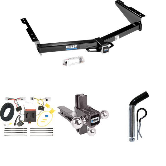 Fits 2012-2021 Nissan NV2500 Trailer Hitch Tow PKG w/ 4-Flat Wiring + Adjustable Drop Rise Triple Ball Ball Mount 1-7/8" & 2" & 2-5/16" Trailer Balls + Pin/Clip By Reese Towpower