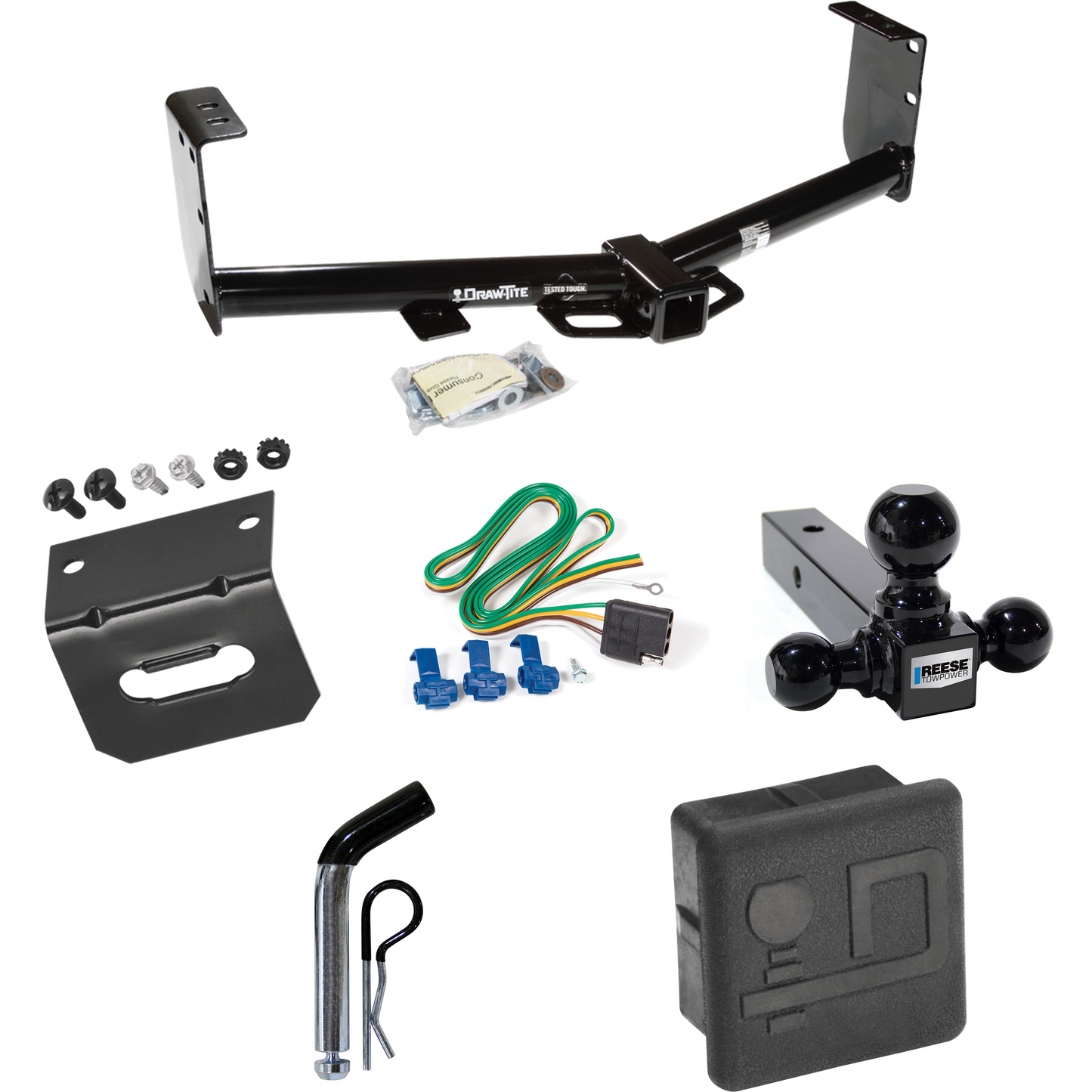 Fits 2007-2021 Toyota Tundra Trailer Hitch Tow PKG w/ 4-Flat Wiring + Triple Ball Ball Mount 1-7/8" & 2" & 2-5/16" Trailer Balls + Pin/Clip + Wiring Bracket + Hitch Cover (For (See Footnote CP) Models) By Draw-Tite