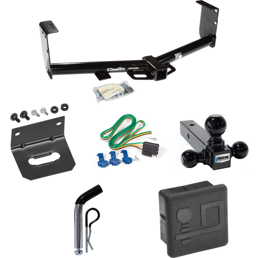 Fits 2007-2021 Toyota Tundra Trailer Hitch Tow PKG w/ 4-Flat Wiring + Triple Ball Ball Mount 1-7/8" & 2" & 2-5/16" Trailer Balls + Pin/Clip + Wiring Bracket + Hitch Cover (For (See Footnote CP) Models) By Draw-Tite