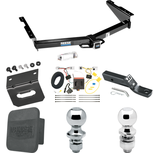 Se adapta al paquete de enganche de remolque Nissan NV3500 2012-2021 con 4 cables planos + soporte de bola con caída de 2" y bola de 2" + bola de 1-7/8" + soporte de cableado + cubierta de enganche de Reese Towpower