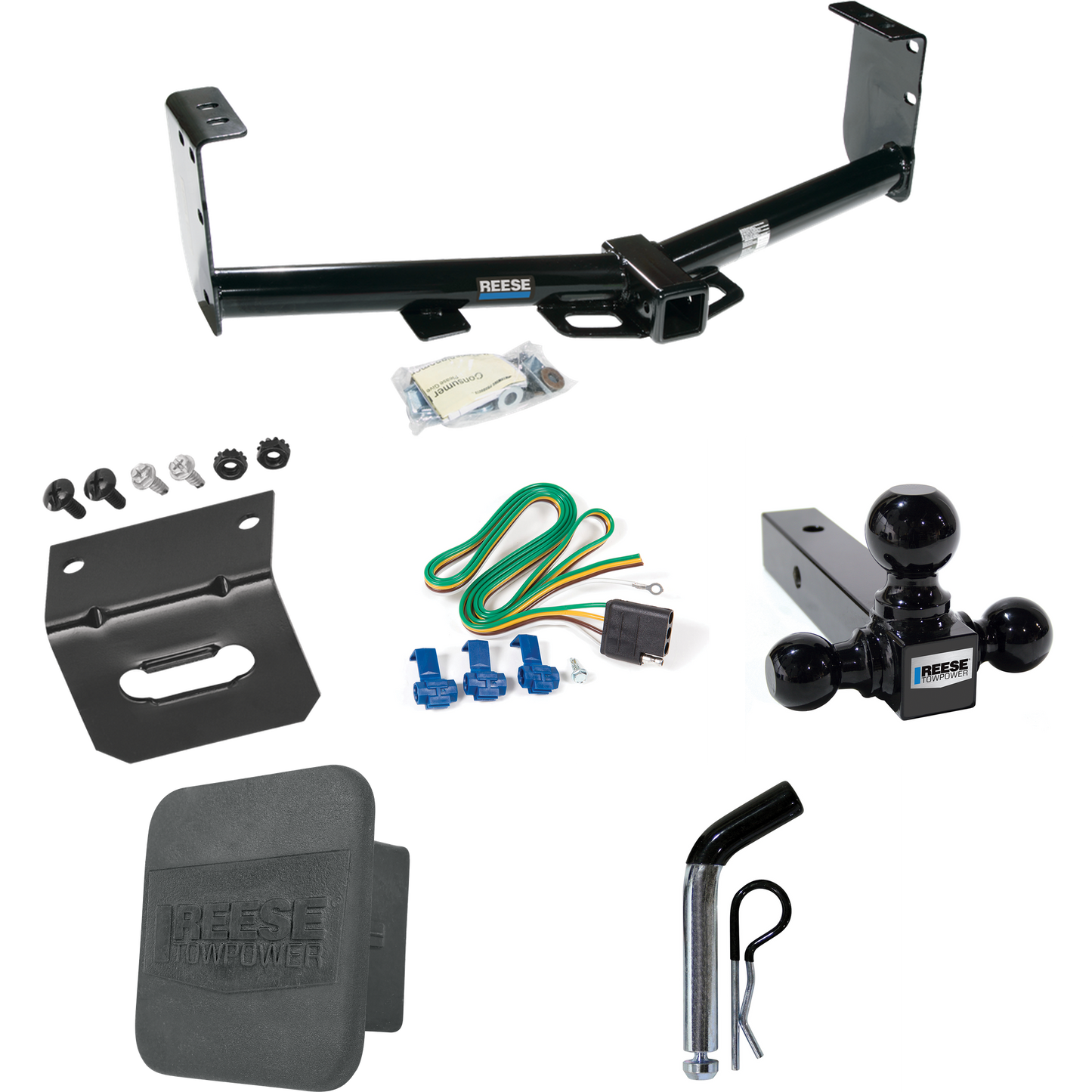 Fits 2007-2021 Toyota Tundra Trailer Hitch Tow PKG w/ 4-Flat Wiring + Triple Ball Ball Mount 1-7/8" & 2" & 2-5/16" Trailer Balls + Pin/Clip + Wiring Bracket + Hitch Cover (For (See Footnote CP) Models) By Reese Towpower