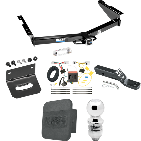 Se adapta al paquete de enganche de remolque Nissan NV3500 2012-2021 con 4 cables planos + soporte de bola con caída de 2" y bola de 2" + soporte de cableado + cubierta de enganche de Reese Towpower