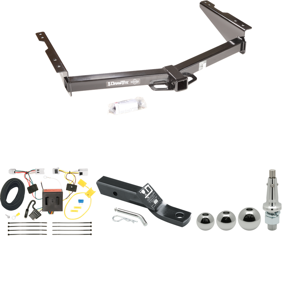 Fits 2013-2021 Nissan NV1500 Trailer Hitch Tow PKG w/ 4-Flat Wiring + Ball Mount w/ 2" Drop + Interchangeable Ball 1-7/8" & 2" & 2-5/16" By Draw-Tite