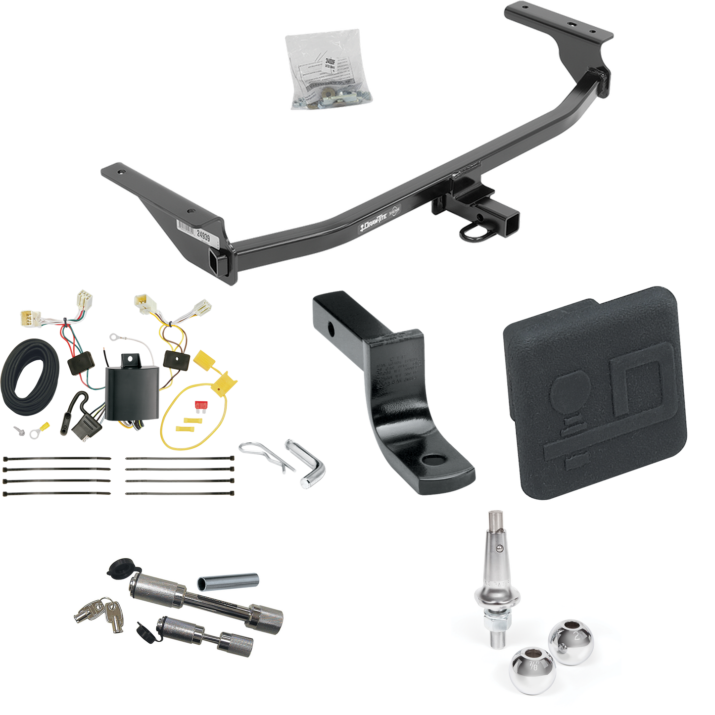 Fits 2017-2020 Hyundai Elantra Trailer Hitch Tow PKG w/ 4-Flat Wiring Harness + Draw-Bar + Interchangeable 1-7/8" & 2" Balls + Hitch Cover + Dual Hitch & Coupler Locks (Excludes: Limited & Sport Models) By Draw-Tite