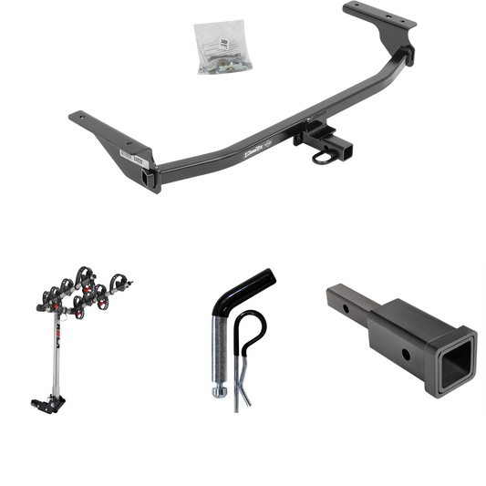 Fits 2017-2020 Hyundai Elantra Trailer Hitch Tow PKG w/ Hitch Adapter 1-1/4" to 2" Receiver + 1/2" Pin & Clip + 4 Bike Carrier Rack (Excludes: Limited & Sport Models) By Draw-Tite