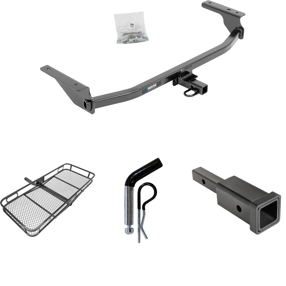 Fits 2017-2020 Hyundai Elantra Trailer Hitch Tow PKG w/ Hitch Adapter 1-1/4" to 2" Receiver + 1/2" Pin & Clip + 60" x 24" Cargo Carrier Rack (For Limited Models) By Reese Towpower