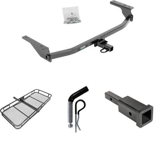 Fits 2017-2020 Hyundai Elantra Trailer Hitch Tow PKG w/ Hitch Adapter 1-1/4" to 2" Receiver + 1/2" Pin & Clip + 60" x 24" Cargo Carrier Rack (For Limited Models) By Reese Towpower