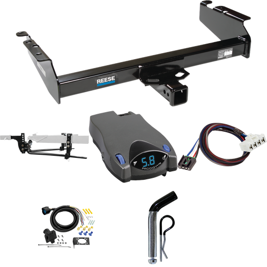 Fits 1995-2002 Dodge Ram 2500 Trailer Hitch Tow PKG w/ 11.5K Round Bar Weight Distribution Hitch w/ 2-5/16" Ball + Pin/Clip + Tekonsha Prodigy P2 Brake Control + Plug & Play BC Adapter + 7-Way RV Wiring By Reese Towpower