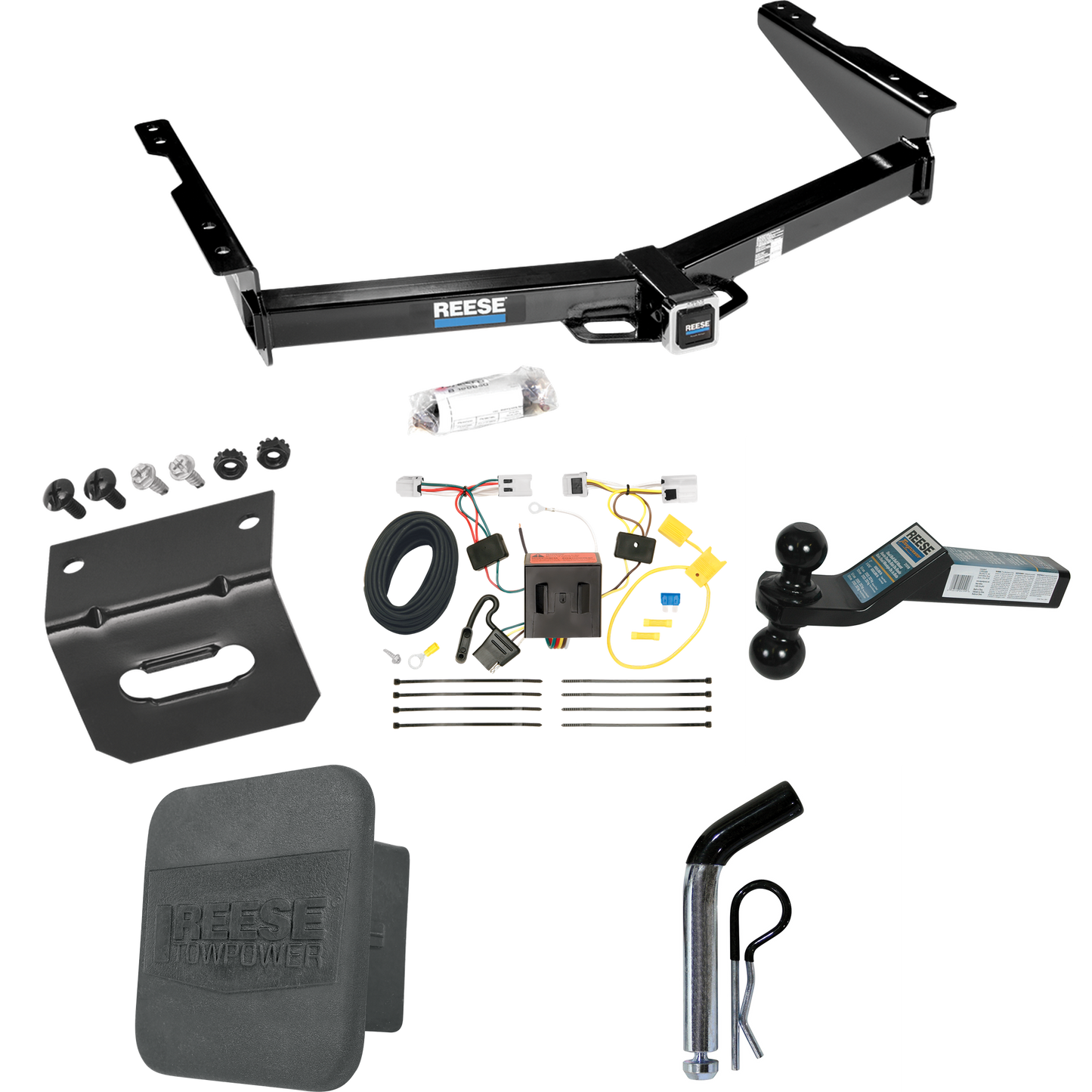 Fits 2012-2021 Nissan NV2500 Trailer Hitch Tow PKG w/ 4-Flat Wiring + Dual Ball Ball Mount 2" & 2-5/16" Trailer Balls + Pin/Clip + Wiring Bracket + Hitch Cover By Reese Towpower