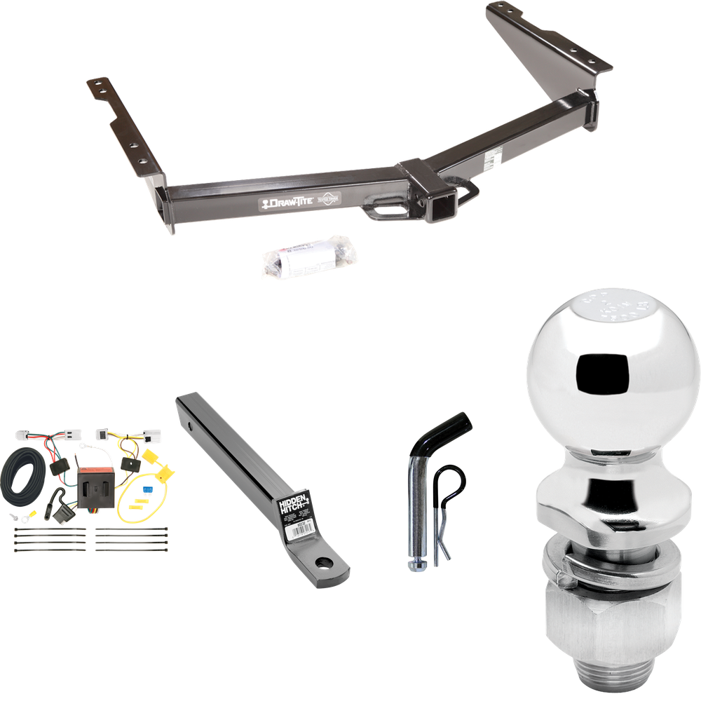 Fits 2013-2021 Nissan NV1500 Trailer Hitch Tow PKG w/ 4-Flat Wiring + Extended 16" Long Ball Mount w/ 2" Drop + Pin/Clip + 2" Ball By Draw-Tite