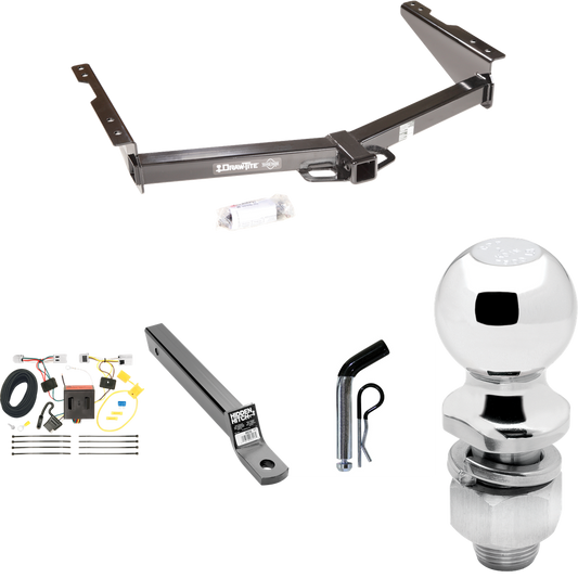 Fits 2013-2021 Nissan NV1500 Trailer Hitch Tow PKG w/ 4-Flat Wiring + Extended 16" Long Ball Mount w/ 2" Drop + Pin/Clip + 2" Ball By Draw-Tite