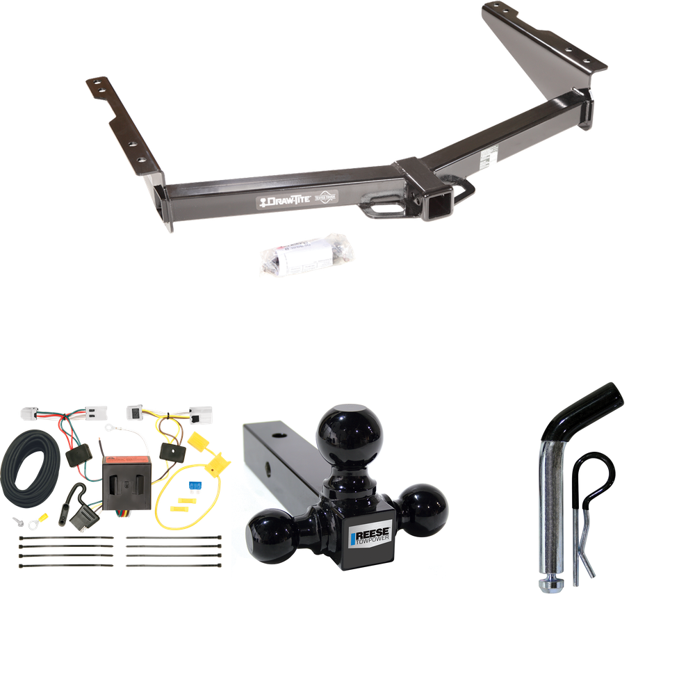 Se adapta al paquete de enganche de remolque Nissan NV3500 2012-2021 con 4 cables planos + soporte de bola triple de bolas de remolque de 1-7/8" y 2" y 2-5/16" + pasador/clip de Draw-Tite