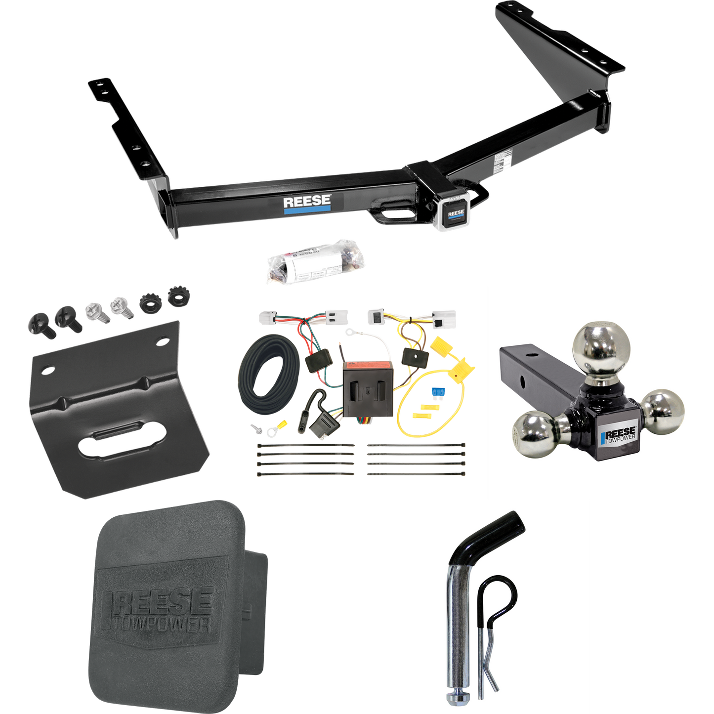 Fits 2012-2021 Nissan NV2500 Trailer Hitch Tow PKG w/ 4-Flat Wiring + Triple Ball Ball Mount 1-7/8" & 2" & 2-5/16" Trailer Balls + Pin/Clip + Wiring Bracket + Hitch Cover By Reese Towpower