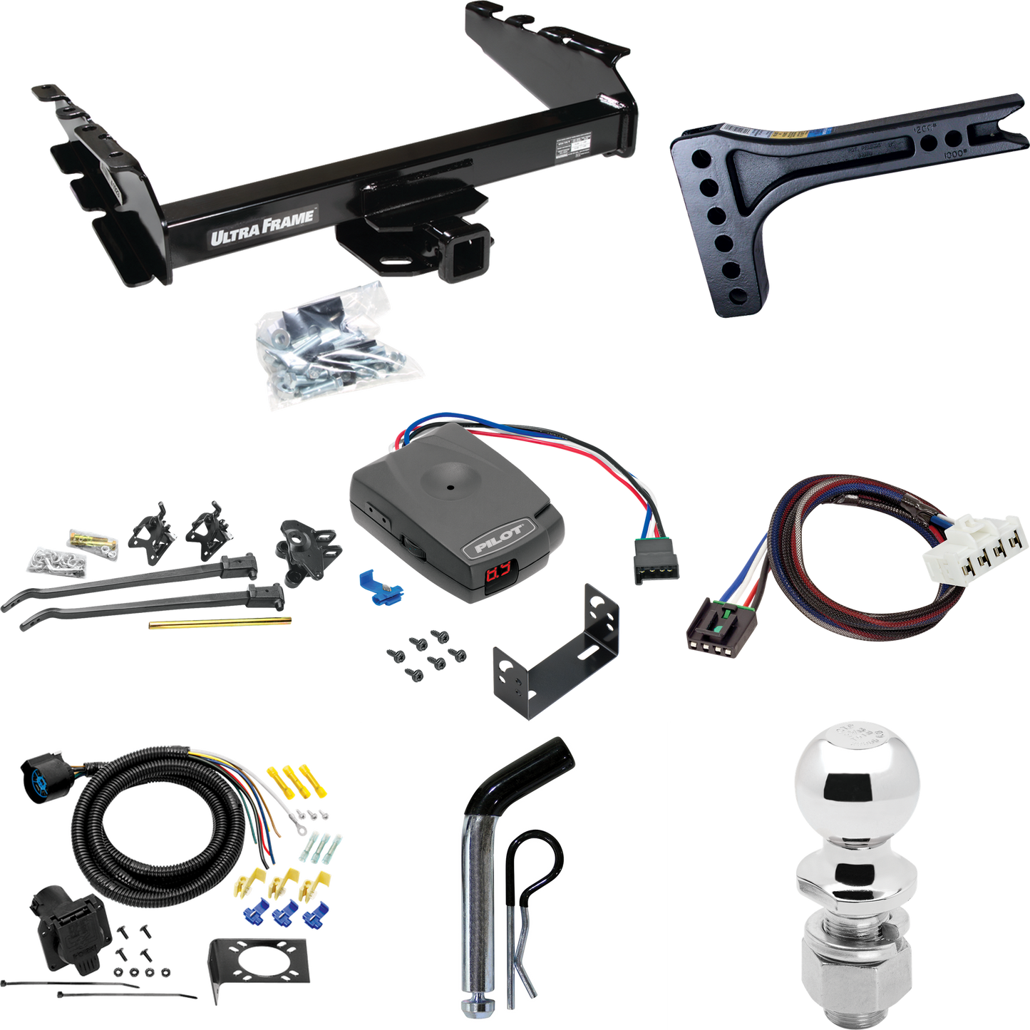 Fits 1995-2002 Dodge Ram 3500 Trailer Hitch Tow PKG w/ 15K Trunnion Bar Weight Distribution Hitch + Pin/Clip + 2-5/16" Ball + Pro Series Pilot Brake Control + Plug & Play BC Adapter + 7-Way RV Wiring By Draw-Tite