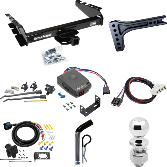 Fits 1995-2002 Dodge Ram 3500 Trailer Hitch Tow PKG w/ 15K Trunnion Bar Weight Distribution Hitch + Pin/Clip + 2-5/16" Ball + Pro Series Pilot Brake Control + Plug & Play BC Adapter + 7-Way RV Wiring By Draw-Tite
