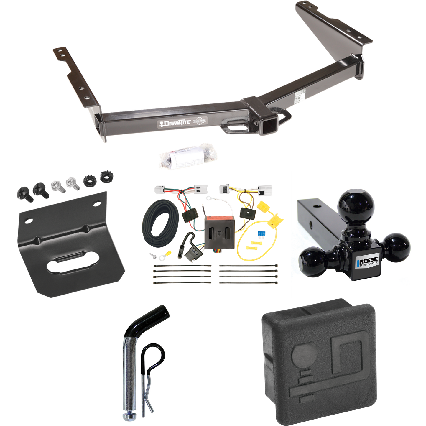 Fits 2012-2021 Nissan NV3500 Trailer Hitch Tow PKG w/ 4-Flat Wiring + Triple Ball Ball Mount 1-7/8" & 2" & 2-5/16" Trailer Balls + Pin/Clip + Wiring Bracket + Hitch Cover By Draw-Tite