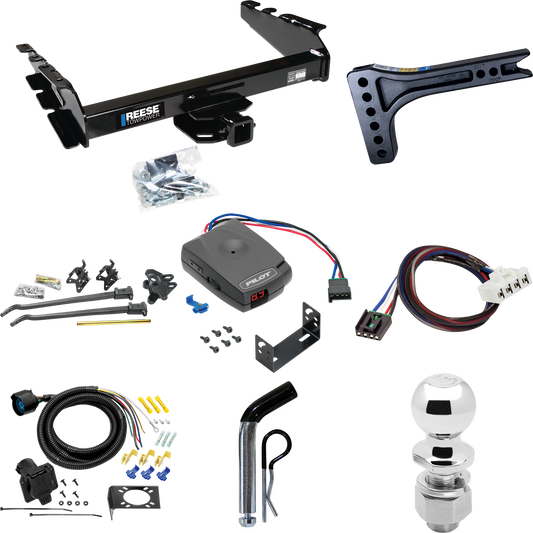 Fits 1995-2002 Dodge Ram 2500 Trailer Hitch Tow PKG w/ 15K Trunnion Bar Weight Distribution Hitch + Pin/Clip + 2-5/16" Ball + Pro Series Pilot Brake Control + Plug & Play BC Adapter + 7-Way RV Wiring By Reese Towpower