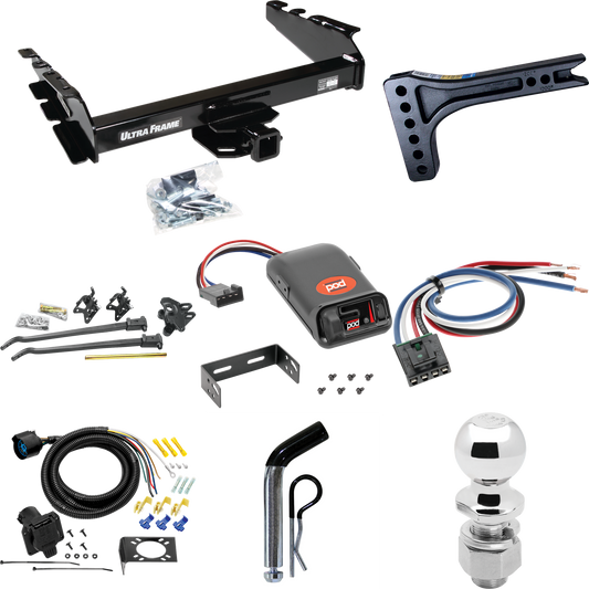 Fits 1994-1994 Dodge Ram 1500 Trailer Hitch Tow PKG w/ 15K Trunnion Bar Weight Distribution Hitch + Pin/Clip + 2-5/16" Ball + Pro Series POD Brake Control + Generic BC Wiring Adapter + 7-Way RV Wiring By Draw-Tite