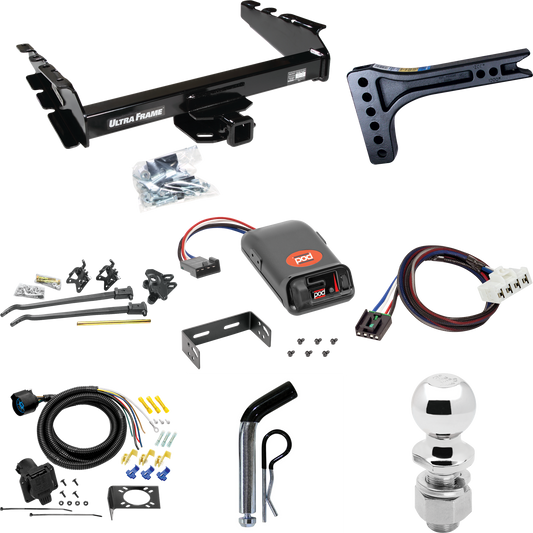 Fits 1995-2002 Dodge Ram 2500 Trailer Hitch Tow PKG w/ 15K Trunnion Bar Weight Distribution Hitch + Pin/Clip + 2-5/16" Ball + Pro Series POD Brake Control + Plug & Play BC Adapter + 7-Way RV Wiring By Draw-Tite