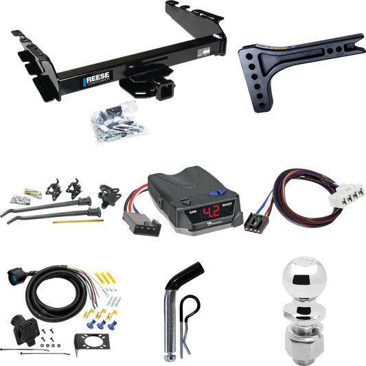 Fits 1995-2002 Dodge Ram 3500 Trailer Hitch Tow PKG w/ 15K Trunnion Bar Weight Distribution Hitch + Pin/Clip + 2-5/16" Ball + Tekonsha BRAKE-EVN Brake Control + Plug & Play BC Adapter + 7-Way RV Wiring By Reese Towpower