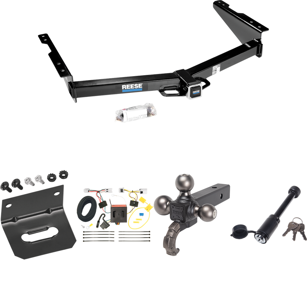 Fits 2012-2021 Nissan NV3500 Trailer Hitch Tow PKG w/ 4-Flat Wiring + Tactical Triple Ball Ball Mount 1-7/8" & 2" & 2-5/16" Balls & Tow Hook + Tactical Dogbone Lock + Wiring Bracket By Reese Towpower