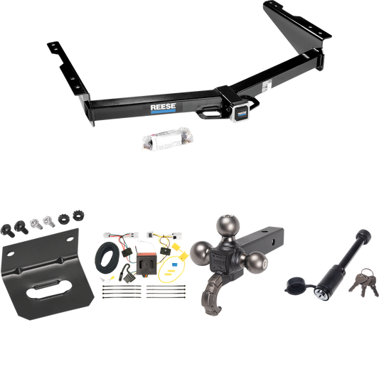 Fits 2012-2021 Nissan NV3500 Trailer Hitch Tow PKG w/ 4-Flat Wiring + Tactical Triple Ball Ball Mount 1-7/8" & 2" & 2-5/16" Balls & Tow Hook + Tactical Dogbone Lock + Wiring Bracket By Reese Towpower