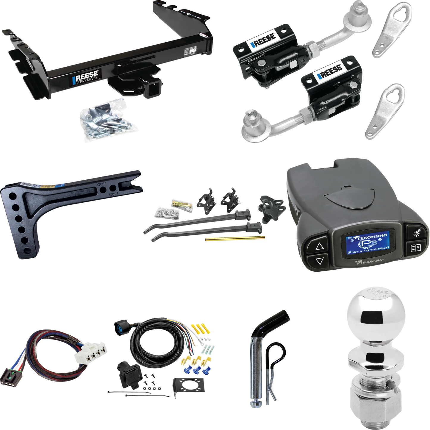 Fits 1995-2002 Dodge Ram 3500 Trailer Hitch Tow PKG w/ 15K Trunnion Bar Weight Distribution Hitch + Pin/Clip + Dual Cam Sway Control + 2-5/16" Ball + Tekonsha Prodigy P3 Brake Control + Plug & Play BC Adapter + 7-Way RV Wiring By Reese Towpower