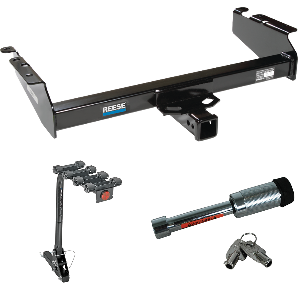 Fits 1994-2002 Dodge Ram 3500 Trailer Hitch Tow PKG w/ 4 Bike Carrier Rack + Hitch Lock By Reese Towpower