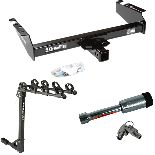 Fits 1994-2001 Dodge Ram 1500 Trailer Hitch Tow PKG w/ 4 Bike Carrier Rack + Hitch Lock By Draw-Tite