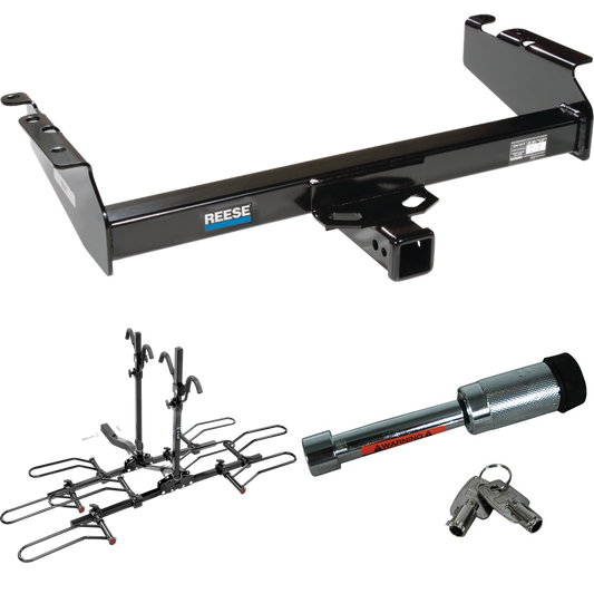 Fits 1995-2001 Dodge Ram 4000 Trailer Hitch Tow PKG w/ 4 Bike Plaform Style Carrier Rack + Hitch Lock By Reese Towpower