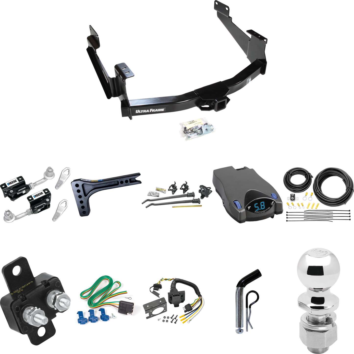 Fits 2018-2021 Toyota Tundra Trailer Hitch Tow PKG w/ 15K Trunnion Bar Weight Distribution Hitch + Pin/Clip + Dual Cam Sway Control + 2-5/16" Ball + Tekonsha Prodigy P2 Brake Control + 7-Way RV Wiring (For (See Footnote CP) Models) By Draw-Tite