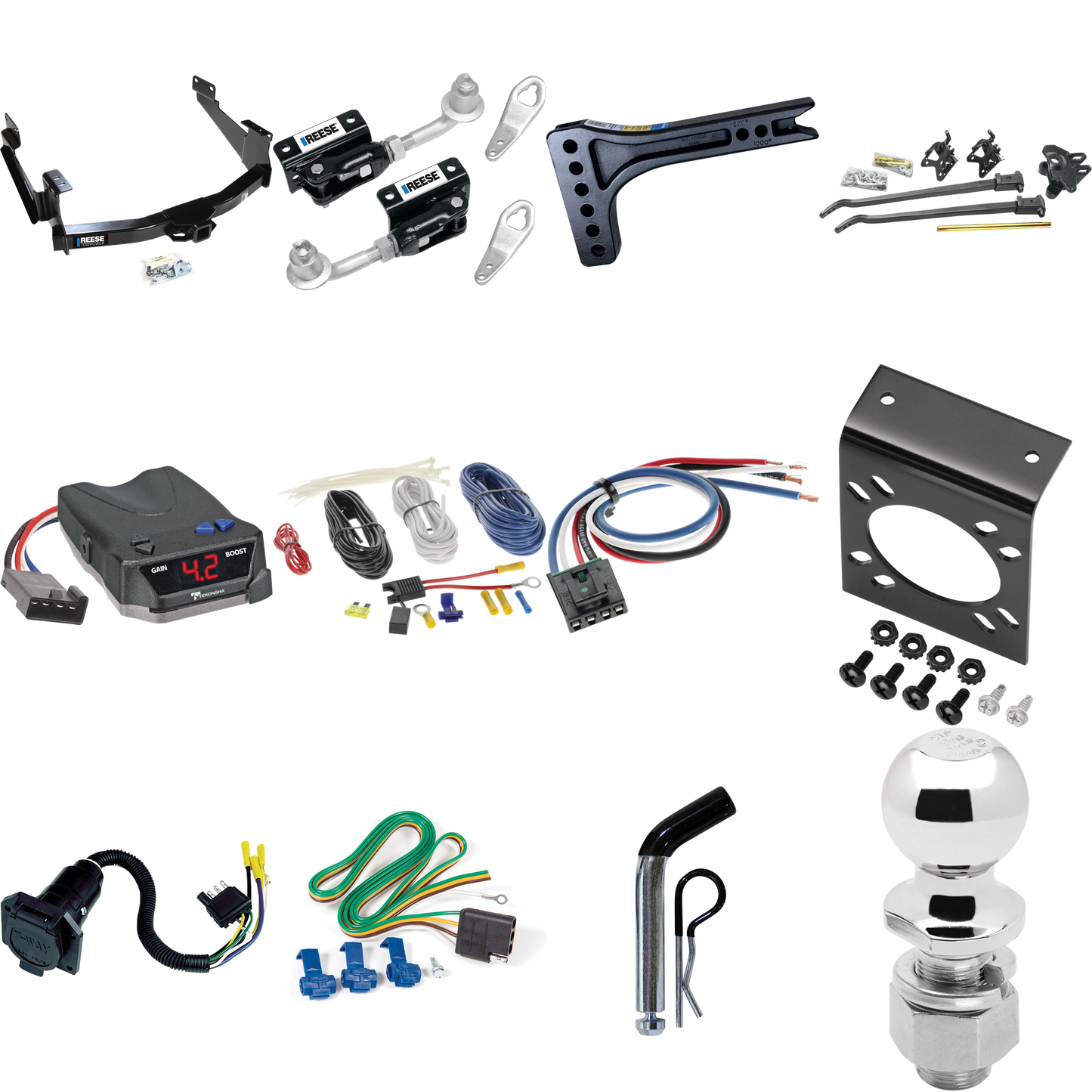 Fits 2018-2021 Toyota Tundra Trailer Hitch Tow PKG w/ 15K Trunnion Bar Weight Distribution Hitch + Pin/Clip + Dual Cam Sway Control + 2-5/16" Ball + Tekonsha BRAKE-EVN Brake Control + Generic BC Wiring Adapter + 7-Way RV Wiring (For (See Footnote CP)