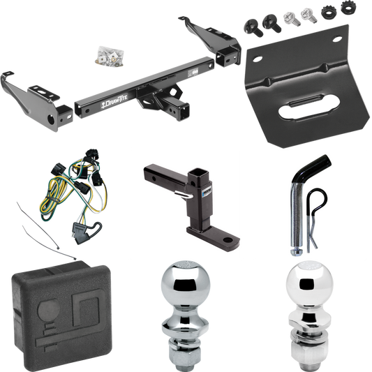 Fits 1995-2001 Dodge Ram 1500 Trailer Hitch Tow PKG w/ 4-Flat Wiring + Adjustable Drop Rise Ball Mount + Pin/Clip + 2" Ball + 1-7/8" Ball + Wiring Bracket + Hitch Cover By Draw-Tite