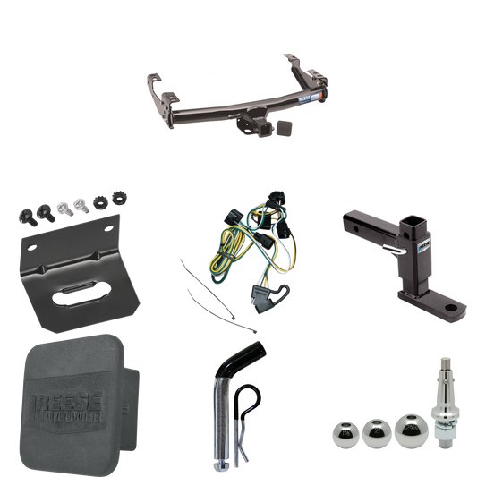 Se adapta al paquete de enganche de remolque Dodge Ram 1500 1995-2001 con 4 cables planos + soporte de bola ajustable + pasador/clip + bolas intercambiables de 1-7/8", 2" y 2-5/16" + soporte de cableado + Cubierta de enganche de Reese Towpower