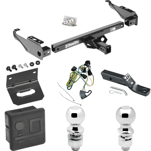 Fits 1995-2001 Dodge Ram 1500 Trailer Hitch Tow PKG w/ 4-Flat Wiring + Ball Mount w/ 2" Drop + 2" Ball + 2-5/16" Ball + Wiring Bracket + Hitch Cover By Draw-Tite