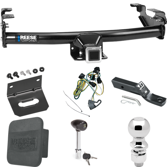 Fits 1995-2002 Dodge Ram 3500 Trailer Hitch Tow PKG w/ 4-Flat Wiring + Ball Mount w/ 2" Drop + 2-5/16" Ball + Wiring Bracket + Hitch Lock + Hitch Cover By Reese Towpower