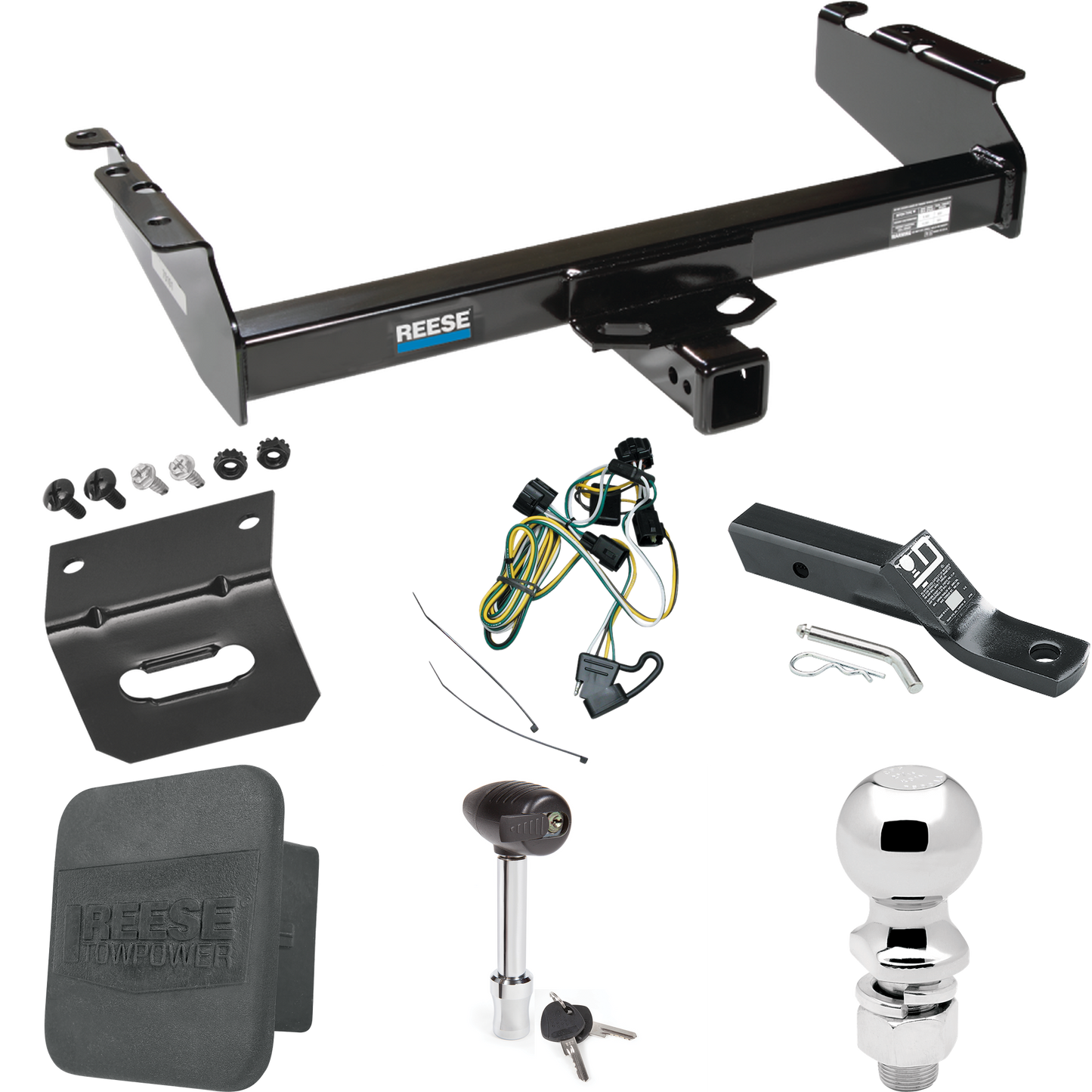 Fits 1995-2002 Dodge Ram 2500 Trailer Hitch Tow PKG w/ 4-Flat Wiring + Ball Mount w/ 2" Drop + 2-5/16" Ball + Wiring Bracket + Hitch Lock + Hitch Cover By Reese Towpower